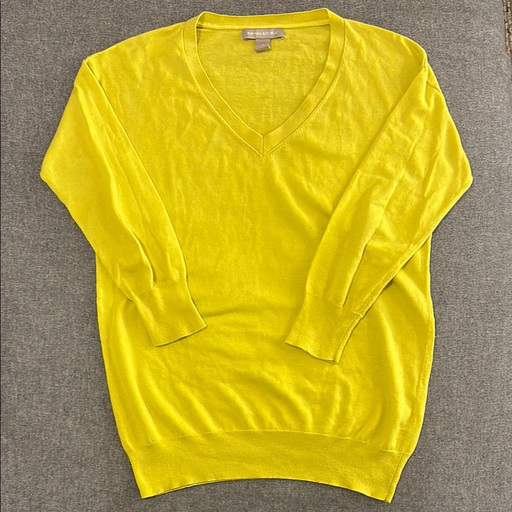 Banana Republic Deep Neon Yellow V-Neck Sweater